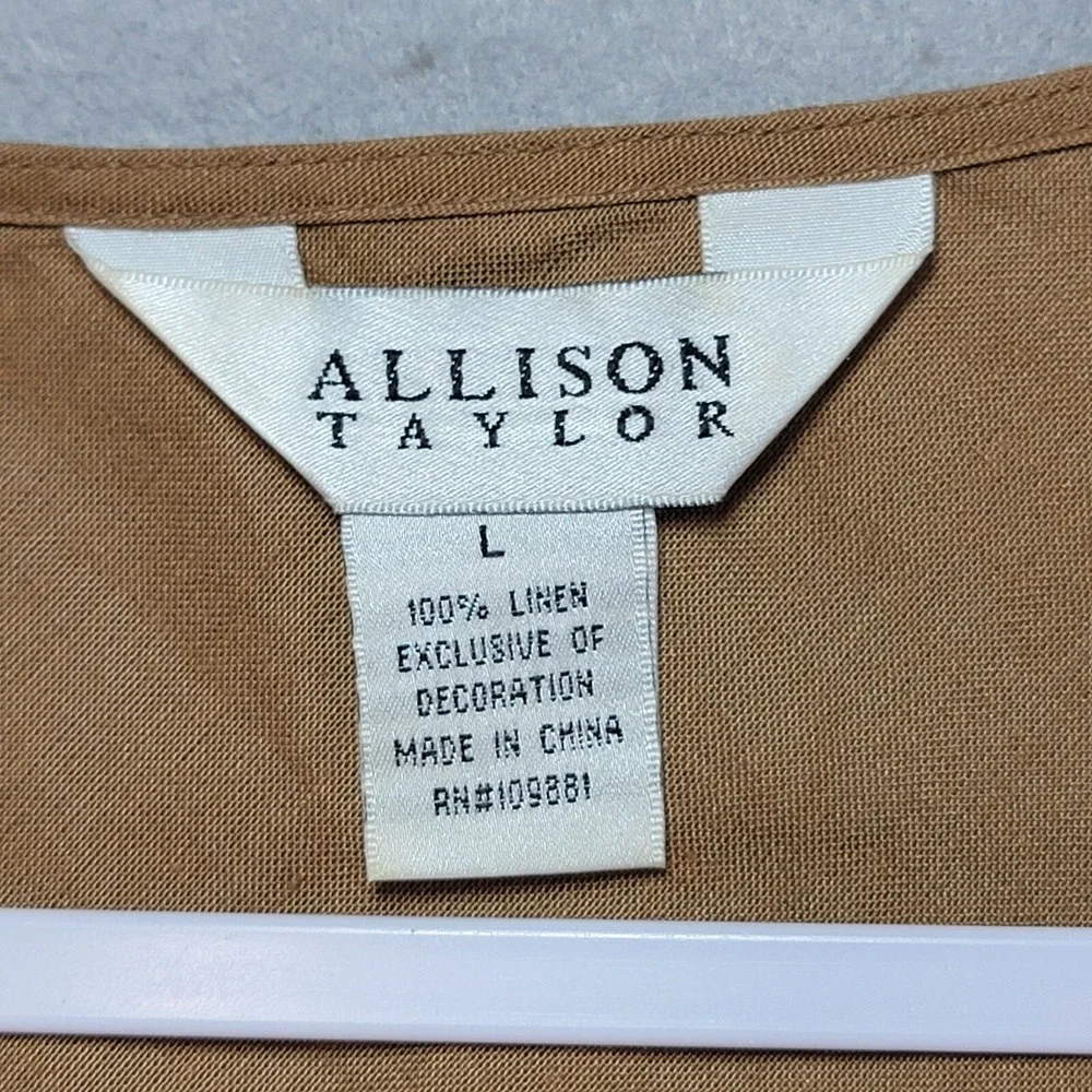 Allison Taylor Linen Tank‎ Top Womens L Beaded Sequin Tank Top Neutral Natural - Picture 7 of 12